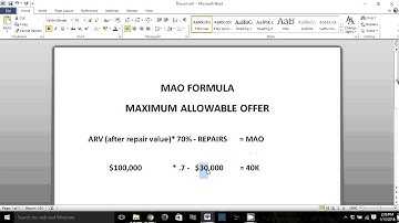 MAO Formula = Maximum Allowable Offer equation explanation
