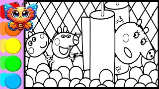 Peppa Pig in the amusement park playing  _ Learn how to draw and color Peppa Pig Have fun