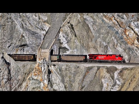 Heavy Coal Trains Hauling Thru The Rugged Dangerous Thompson Canyon Canada