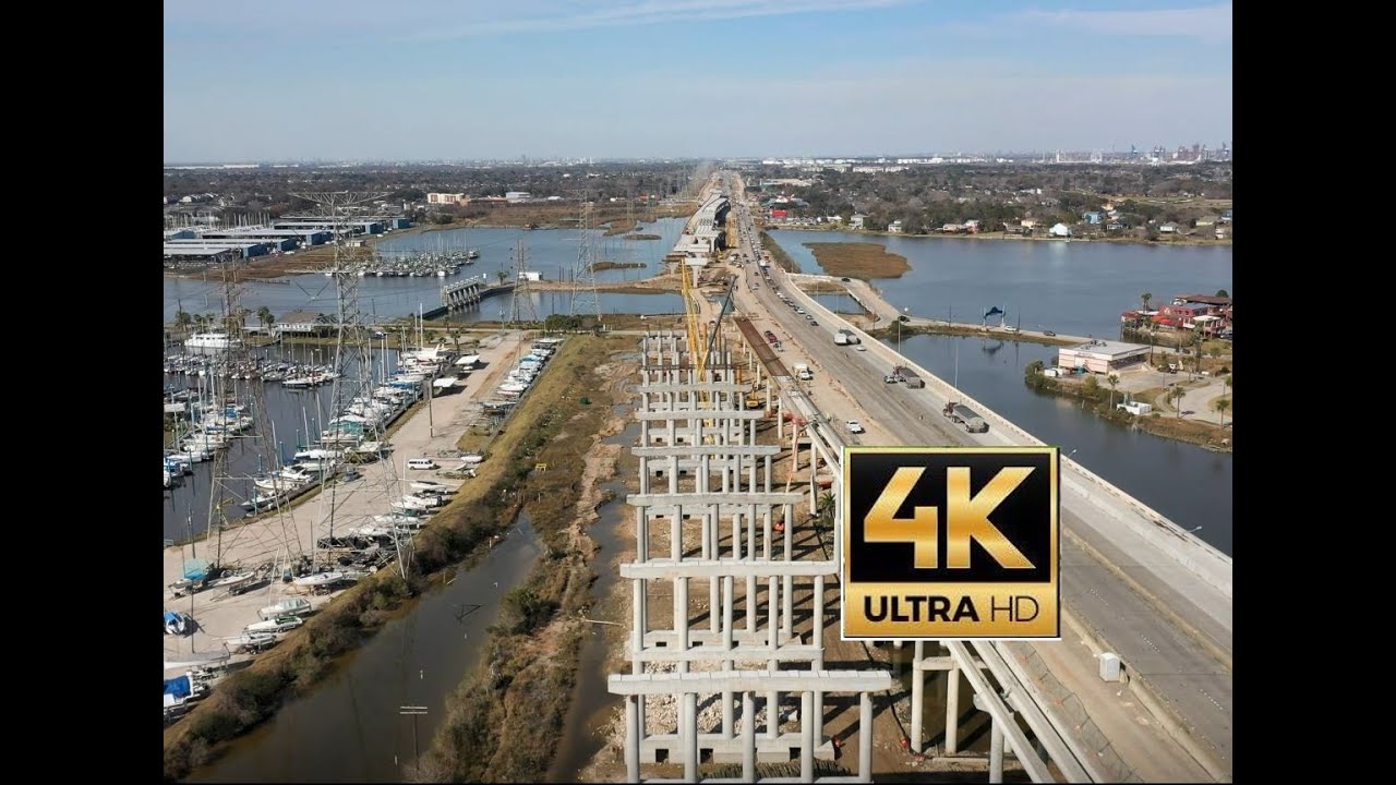 Full Length Drone Flyover Highway 146 Expansion Project and Kemah