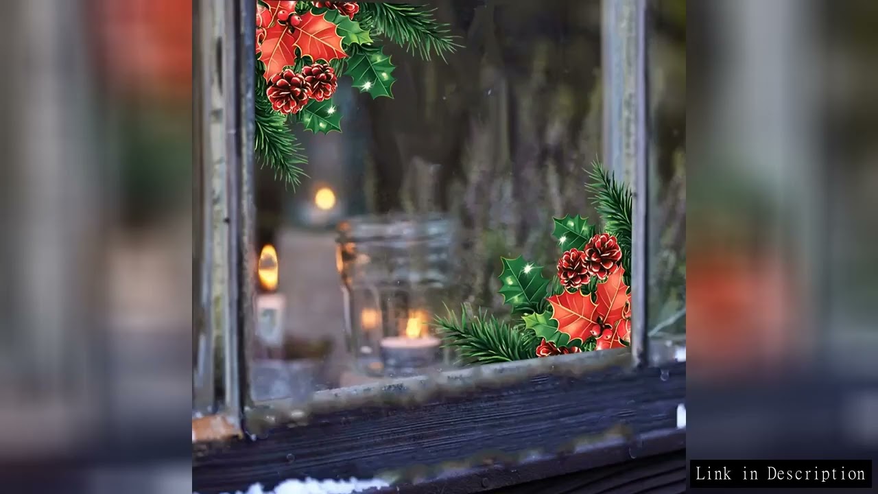 1set Christmas Window Stickers-Festive Snowflakes,Holly&Pine Branch Design,PVC Home Decor Holiday De
