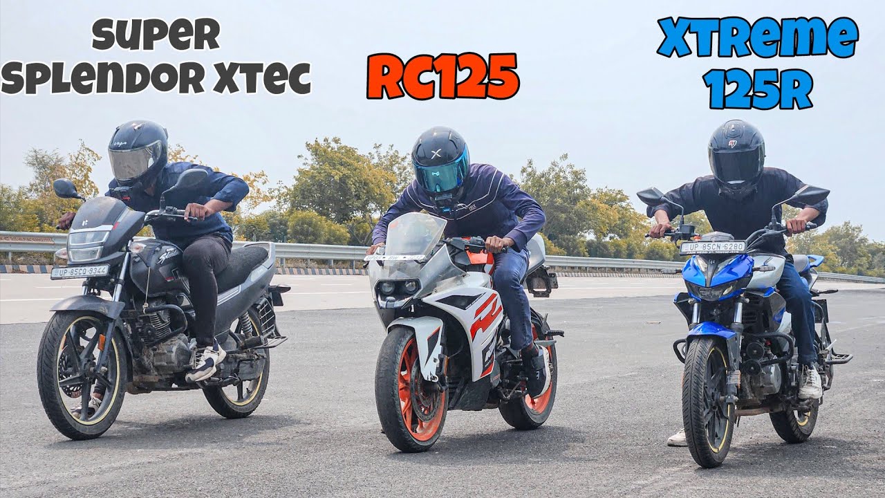 Hero Super Splendor Xtec vs KTM RC 125 vs Hero Xtreme 125r || DRAG RACE
