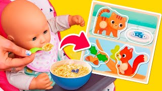 Cooking toy food for Baby Annabell doll &amp; feeding time. Pretend to play feeding &amp; play baby toys.