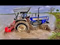 Rice  farming prepare  swaraj 744 xt 2wd tractor  attached rotarvetor working in fully mud 