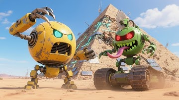 an with Mecha Dog vs Flying Robot and Shredder Monster in a Tech Maze