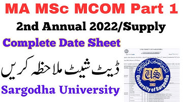 MA MSc MCOM Part 1 Date Sheet 2nd Annual 2022/Supply Date Sheet Exams UOS