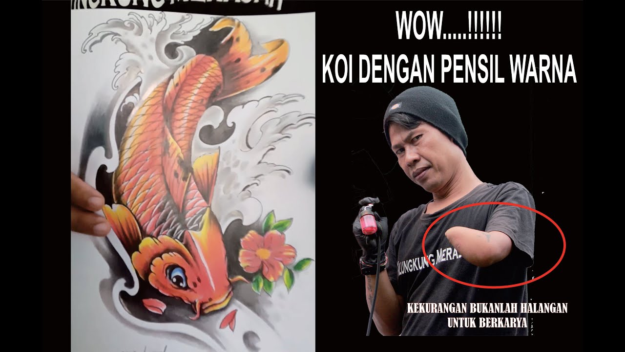 cara menggambar ikan  koi  dengan pensil warna one hand 