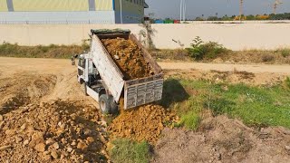 Great Job !! Opening New Project Bulldozer Pushing Stone Soil Team & Dump Trucks 5T