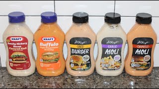 Kraft: Smoky Hickory Bacon Aioli, Buffalo, J. L. Kraft: Burger Sauce, Garlic Aioli & Chipotle Aioli