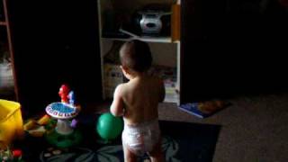 David 15 month old Conductor in diaper.AVI