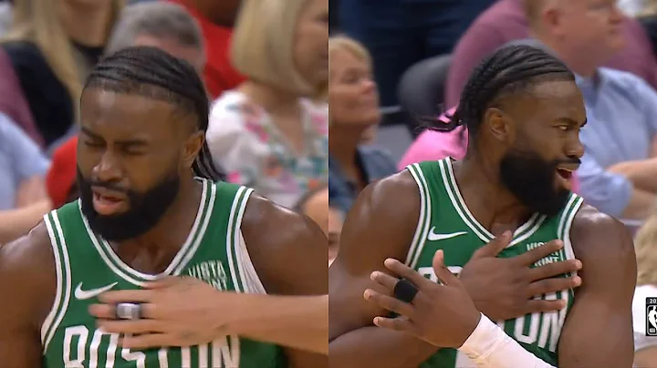 Jaylen Brown wasn't happy with Jayson Tatum slapping him after clutch 3 😳 - 天天要闻