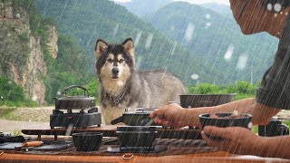 ☔ Dangerous Camping in Heavy Rain  Overnight with a dog in a truck docking tent | DEFENDER 130