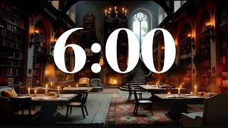 6 Minute Focus Timer – Read & Study in a Cozy Castle Library with Fireplace & Calm Classical Music