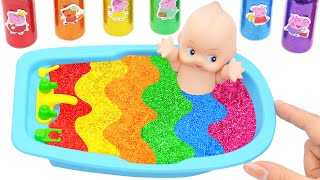 Satisfying Video | Mixing Rainbow Slime In Magic Glitter Pool From Color Bottle PlayDoh Cutting ASMR