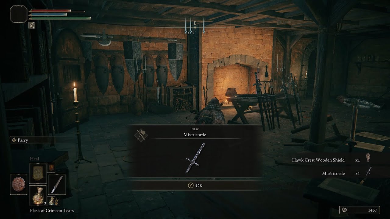 Elden Ring Hawk Crest Wooden Shield, Iron Whetblade, Misericorde