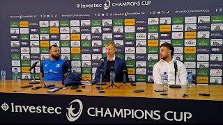 Leo Cullen, Caelan Doris and Jamison Gibson-Park speaking after Leinster's win over Northampton