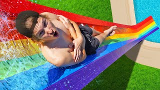 100 Layer Rainbow Duct Tape Water Slide! *BACKYARD WATER PARK*