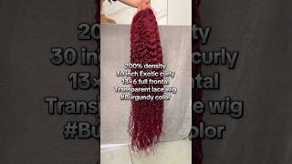 200% Density 30 Exotic Curly 136 Full Frontal Transparent Lace Burgundy Wig