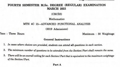 Advanced functional Analysis| Question paper 2021|Fourth semester| MSc Mathematics
