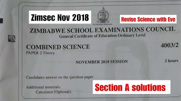 Zimsec Nov 2018, Combined Science Paper 2, Answers for Section A