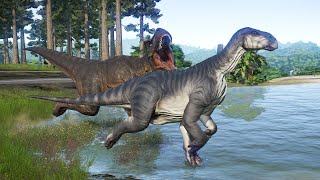 ISLA NUBLAR IGUANODON VS CARNOTAURUS,BARYONYX - T-REX &amp; GIGANOTOSAURUS HUNT