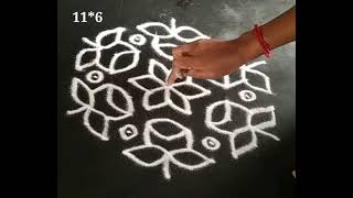 Rangoli|11*6easy rangoli design|simple rangoli design|dots rangoli design|flower dots rangoli design