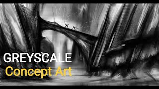 GREYSCALE Concept Art |  Digital Painting Tutorial |  Landscape Environment Design
