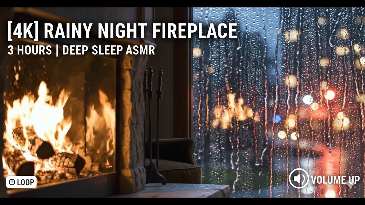 [4K] Rainy Night Fireplace ASMR | 10 Hours Deep Sleep & Relaxation