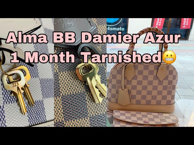 1 MONTH TARNISHED LOUIS VUITTON ALMA BB DAMIER AZUR 😬 