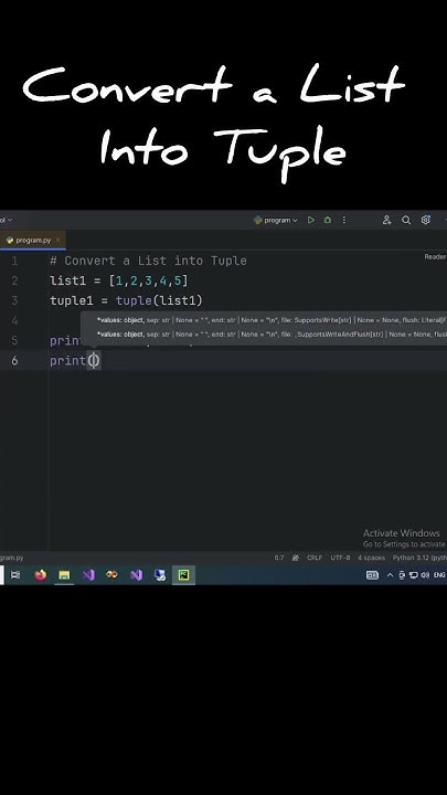 Convert a List into a Tuple #python #pythonprogramming #python3 # ...