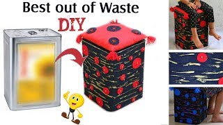 Diy/brand new idea of tin box/ best out waste tin/ home decor/stool
idea/never seen tin/most adorable for stool/new creation/decent
creation ...