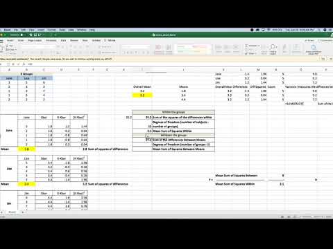 Lab 7.3 - ANOVA Calculation in Excel (part 2) - YouTube