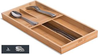 guiogc Bamboo Silverware Organizer Kitchen Silverware Drawer Organizer Utensil Tray