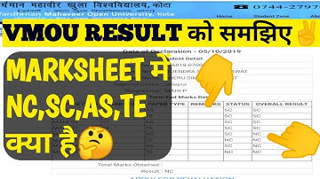 vmou marksheet information/ what nc, sc, as te full form in vmou marksheet