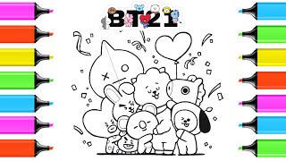 Coloring BT21 Characters. BT21 Coloring Book Page.