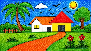 Beautiful Landscape Drawing 🌄 Easy Sketch for Beginners