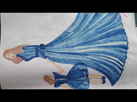 Beautiful baby and mother dress drawing// dress design//for beginners