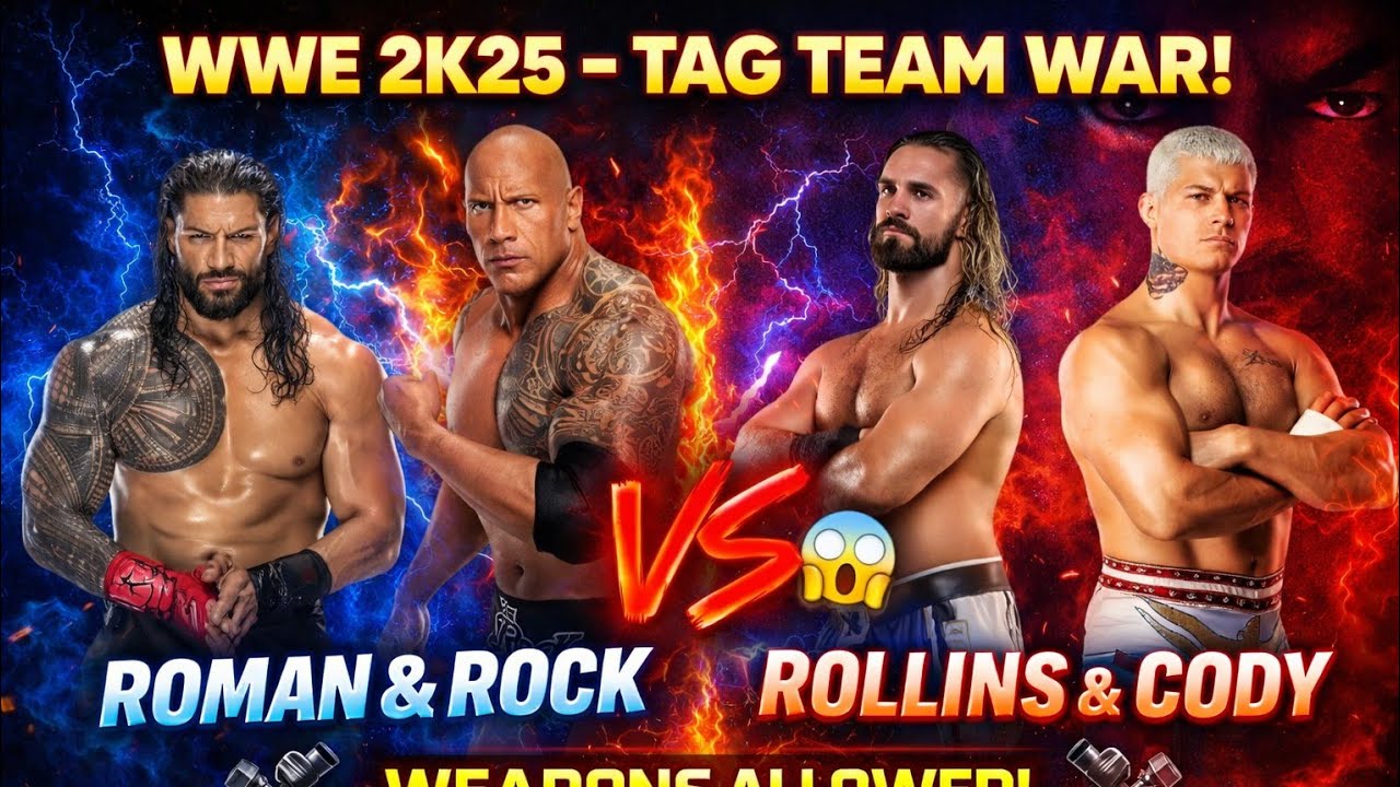ROMAN REIGNS & THE ROCK DESTROY Rollins & Cody! 😱 | WWE 2K25 Tag Team Weapons Match
