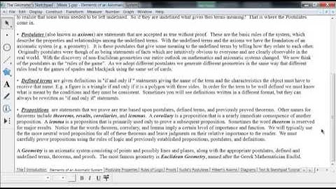 Geometry (older video) Elements of an Axiomatic System