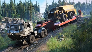 SnowRunner - RNG TX Armored Military Truck 6x6 + Low Loader Trailer Offroad Transport CAT 770g  4x4