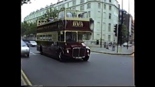 London Buses 1992-Routemasters at Marble Arch including Big Bus Sightseeing RMF