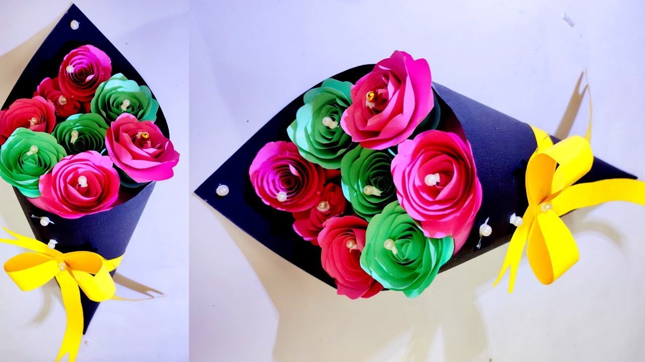 3 DIY Paper Flower BOUQUET/Birthday Gift ideas/Flower Bouquet