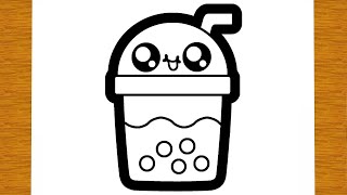 HOW TO DRAW A CUTE BOBA BUBBLE TEA | Easy drawings