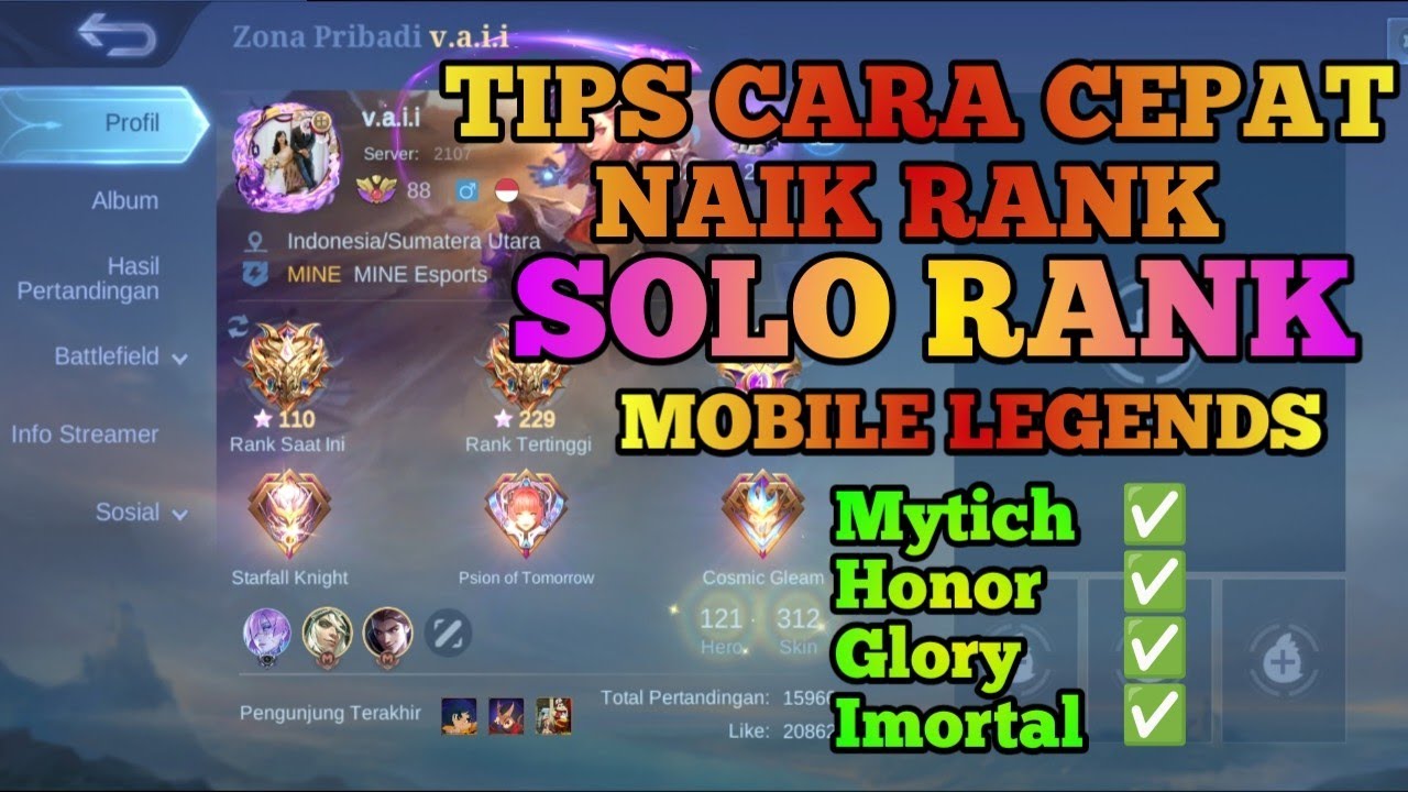 Tips cepat naik mythic solo rank mobile legends (Tips mudah gampang naikin rank ml) YouTube