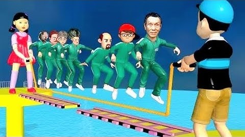 Scary Teacher 3D vs Squid Game Version 3 Trying Jump Rope over Wooden Bridge