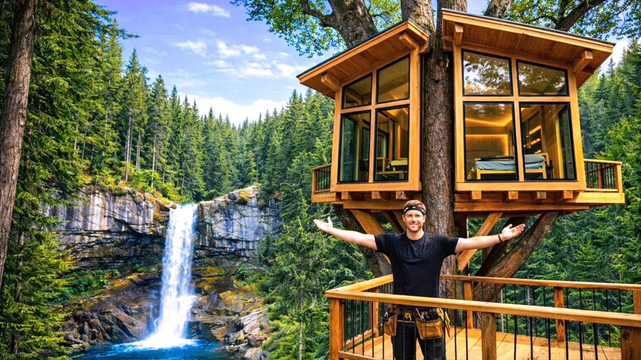 BUILDING a TREEHOUSE in the JUNGLE (ASMR) – This man built a MODERN house on a GIANT tree by himself