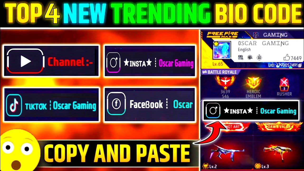 Free Fire Bio Code 2026 | FF Instagram TikTok Facebook YouTube Bio ...