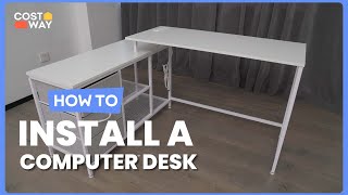 How to Install the L-shaped Computer Desk with Power Outlet | CB10583 #costway #howto