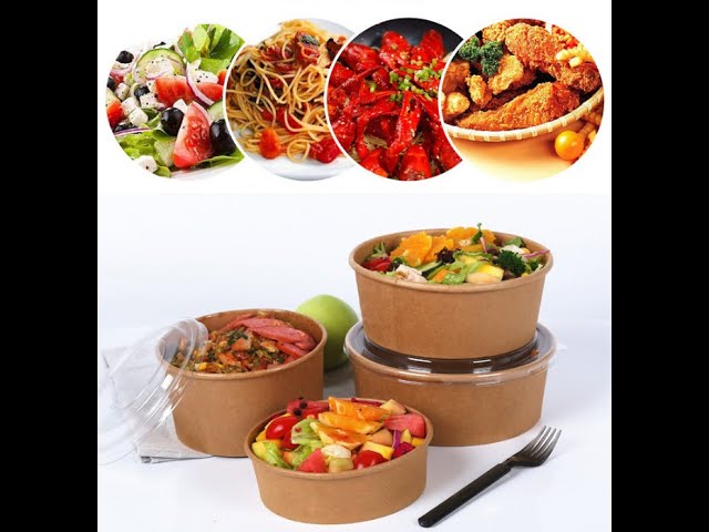 12oz 400ml Single Pe Coating Kraft Paper Salad Bowl With Lid , Eco Friendly