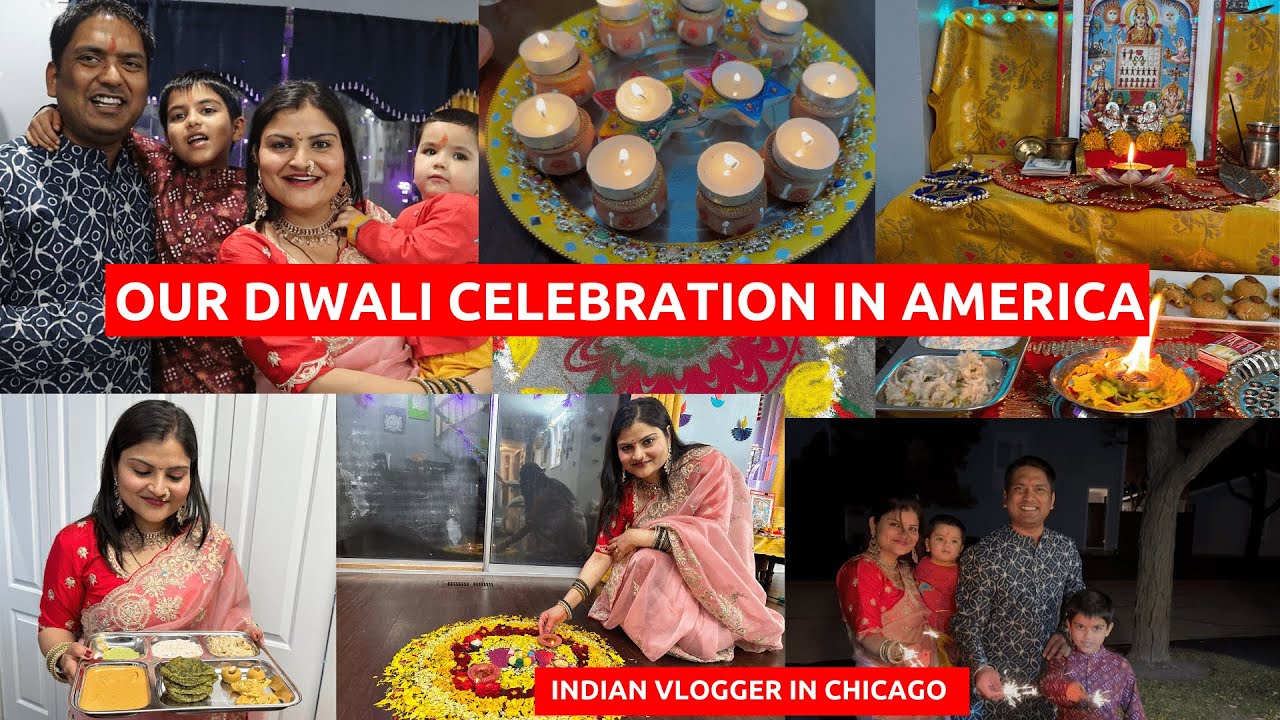 OUR DIWALI CELEBRATION IN AMERICA~Diwali Special Veg. Thali~Real Homemaking Chicago~Family Vlogs